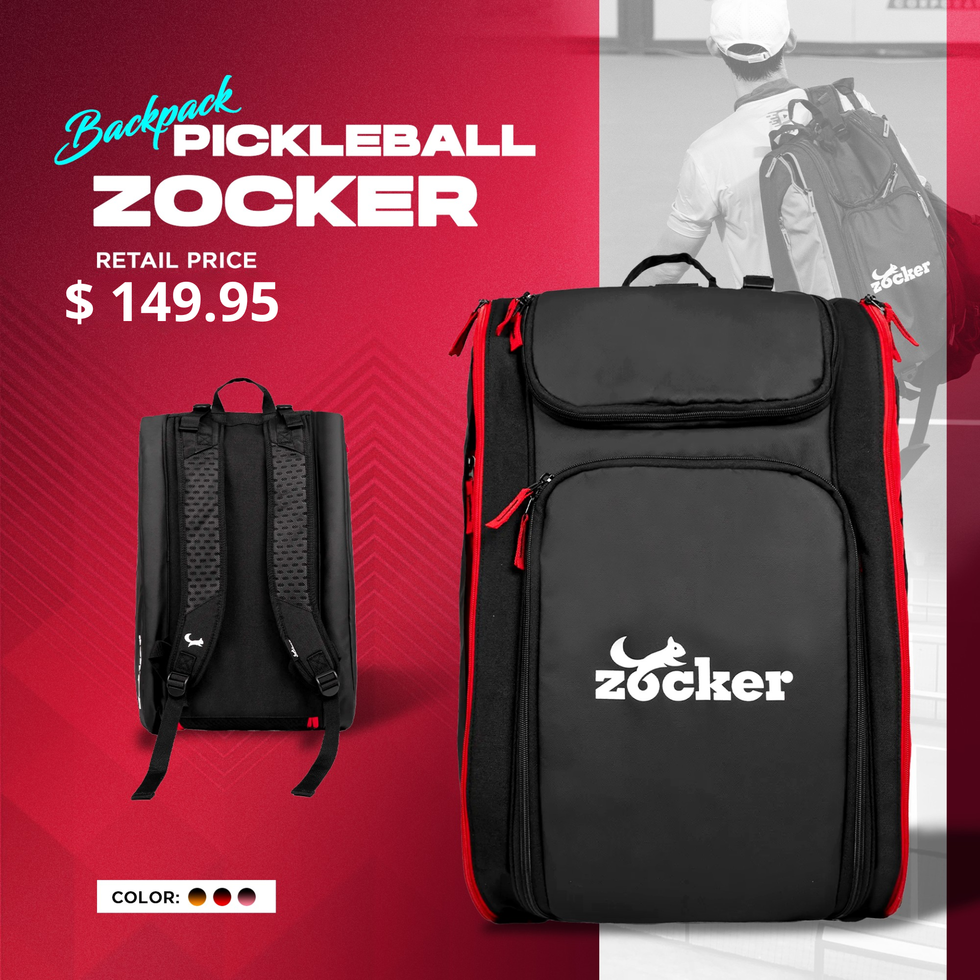 Zocker Pickleball Backpack $ - Red